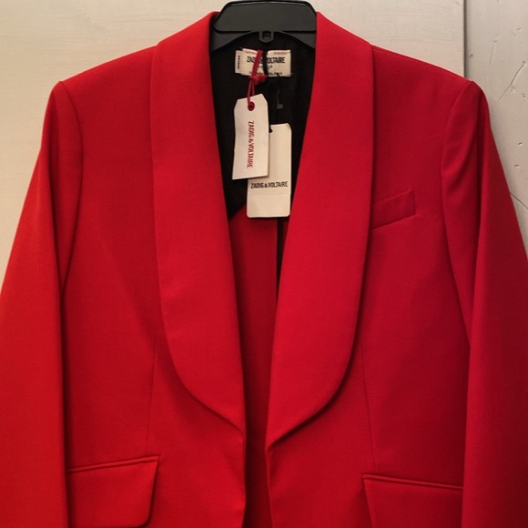 Zadig&Voltair Virgin Wool Stretch Crisp True Red Jacket New With Tags - Picture 2 of 16